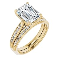 Petite Accented Vine Moissanite Diamond Ring Set, 1.0 CT Emerald Moissanite Engagement Ring Set, Wedding Ring Set, Bridal Ring, Promise/Anniversary Rings for Wife