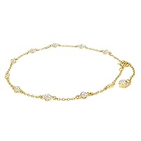 SAVEARTH DIAMONDS 3MM Round Cut Moissanite Diamond Lab Created Bezel Set Single Piece Station Anklet Bracelet For Women In 14K Gold Over Sterling Silver Jewelry (G-H Color, 1 Cttw)