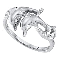 The Diamond Deal 10kt White Gold Womens Round Diamond Double Dolphin Accent Ring 1/20 Cttw