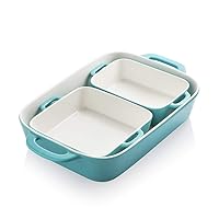 Sweejar Ceramic Bakeware Set, Rectangular Baking Dish for Cooking, Kitchen, Cake Dinner, Banquet and Daily Use, 12.8 x 8.9 Inches porcelain Baking Pans (Turquoise)