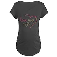 Maternity T-Shirt (Dark) I Love You Mom Burlap and Pink Heart
