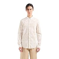 A｜X ARMANI EXCHANGE Men's Long Sleeve All-Over Lettering Button Down Shirt. Slim Fit