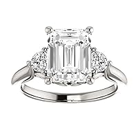 10K Solid White Gold Handmade Engagement Rings 3.25 CT Emerald Cut Moissanite Diamond Solitaire Wedding/Bridal Ring Set for Women/Her Propose Rings, Perfact for Gift Or As You Want