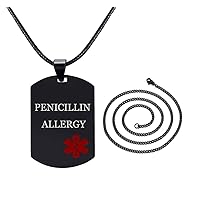 MPRAINBOW Men's Stainless Steel Customization Medical Alert Dog Tag Pendant Necklace Black,Free Engraved
