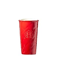 Starbucks Red Quilted Double Wall Traveler Coffee Mug Tumbler Adorned with Swarovski Crystals
