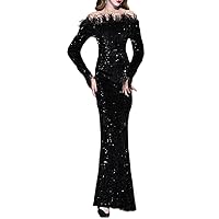 Women's Strapless Long Sleeve Sequined Cocktail Long Dresses