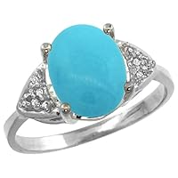 10K White Gold Natural Diamond Sleeping Beauty Turquoise Engagement Ring Oval 10x8mm, Size 9