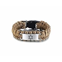 Men's Israeli & Jewish Jewelry - Handmade Survival Paracord Star of David Cuff Bracelet, Religious Jerusalem Magen David Star Personalized Engraved Israel Faith Bangle for Judaica