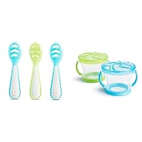 Munchkin Gentle Dip First Spoon Set for Baby Led Weaning, Self Feeding, 3 Pack and Snack Catcher Toddler Snack Cups, 2 Pack
