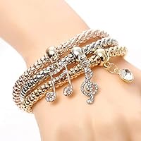 3Pcs Love Heart Bracelet For Women Crystal Owl Music Note Boy Girl Heart Bracelets Pulseria Feminina Jewelry (SL565)