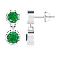 Bezel-Set Round 6.00mm Drop Earrings | Sterling Silver 925 With Rhodium Plated | Earrings For Girls, Earrings For Woman's.