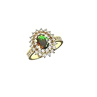 2 Ctw Oval Shape Natural Black Ethiopian Opal And Diamond Ring In 14k Solid Gold For Girls And Women 7x9 MM Opal And 2 MM Diamond