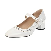 Women Oxford Mary Jane Chunky Block Heel Shoes Patent Leather with Ankle Strap