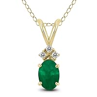 5x3MM Oval Shape Natural Gemstone And Three Stone Diamond Pendant in 14K White Gold and 14K Yellow Gold (Available in Emerald, Ruby, Sapphire, and More)