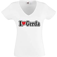 Black Dragon T-Shirt Women V-Neck - I Love with Heart - Party Name Carnival - I Love Gerda