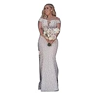 Sequins Off Shoulder Bridal Ball Gowns Detachable Train Lace Mermaid Wedding Dresses for Bride Plus Size