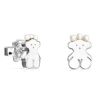 TOUS Sterling Silver Earrings for Women with Pearls & Bear Motif, Size: 0.9 cm. Real Sisy Collection