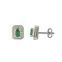 Emerald & Natural Diamond Stud Earrings 0.80 ctw 14K White Gold