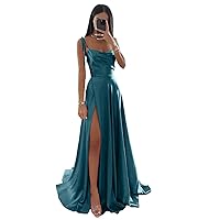 Women's Satin A Line Prom Dress 2024 Spaghetti Straps Bridesmaid Dresses Party Evening Gowns