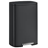 SONGMICS 13 Gallon Trash Can, Stainless Steel Kitchen Garbage Can, Recycling or Waste Bin, Soft Close, Step-On Pedal, Removable Inner Bucket, Black ULTB050B01