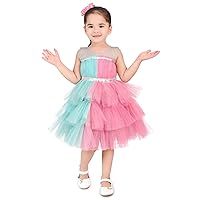 Net Casual Solid Knee Length Frilll Frock Dress for Girls Kids
