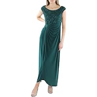 Connected Apparel Womens Embellished Slitted Sleeveless Jewel Neck Full-Length Evening Faux Wrap Dress
