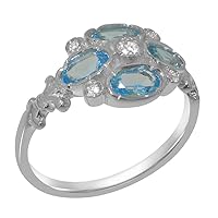 LBG 925 Sterling Silver Natural Diamond & Blue Topaz Womens Cluster Ring - Sizes 4 to 12 Available