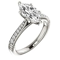 10K Solid White Gold Handmade Engagement Ring 1.0 CT Marquise Cut Moissanite Diamond Solitaire Wedding/Bridal Rings for Women/Her Proposes Gift