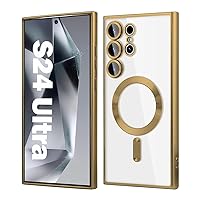 Electroplated with Case for Samsung Galaxy S24 S23 S22 S21 Note 20 Ultra S23 FE Soft Magnetic Lens Protection Glass Film,Gold,for SamsungS21Ultra