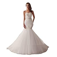Mermaid Organza White/Ivory Wedding Dress Strapless Lace Up Back Bridal Gown