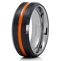 Orange Tungsten Wedding Ring,Black Tungsten Wedding Ring,Orange Wedding Ring,Anniversary Ring,Engagement Ring,Black Tungsten Ring,Comfort Fit