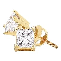 The Diamond Deal 14kt Yellow Gold Unisex Princess Diamond Solitaire Stud Earrings 3/8 Cttw