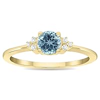 Women's Round Shaped Aquamarine and Diamond Half Moon Ring in 10K Yellow Gold