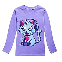 Kids Casual Crewneck Tops Gravy-Cat-Man T-Shirts Fall Comfy Lightweight Loose Fit Blouses for Girls(2-16Y)