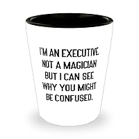 I'm an Executive. Not a Magician but I Can See Why You Might. Shot Glass, Executive Present From Coworkers, Gag Ceramic Cup For Colleagues