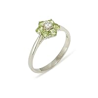 10k White Gold Real Genuine Diamond & Peridot Womens Cluster Anniversary Ring (0.06 cttw, H-I Color, I2-I3 Clarity)