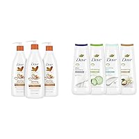 Dove Body Love Pampering Body Lotion Shea Butter Pack of 3 for Silky, Smooth Skin Softens & Body Wash Deep Moisture, Sensitive Skin, Cucumber and Green Tea and Shea Butter & Vanilla Coll