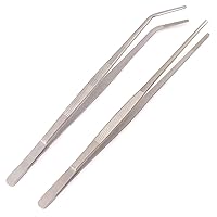 2pcs Stainless Steel Straight and Curved Nippers Tweezers Feeding Tongs for Reptile Snakes Lizards Spider (Silver)