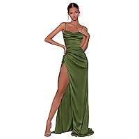 Women Spaghetti Straps Mermaid Prom Dress for Wedding Guest A-Line Sleeveless Satin Formal Evening Ball Gowns