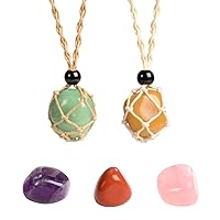 FANASY Healing Crystal Necklace Set,Stone Necklace Cord, Adjustable Rope, Handmade, Natural GemStone, Energy Crystal Spirit Jewelry, Aura Pendant