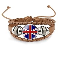 U.K. Flag Bracelet - Fashion Time Stone National Flag Bracelet Adjustable For Women Men,Handmade Woven Leather Flag Bracelet Jewelry Couple Gift