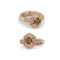 18K Rose Gold Over .925 Saterling Silver Smoky Quartz Princess Pocahontas Engagement Ring for Women's