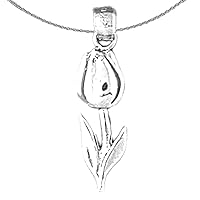 Silver Tulip Necklace | Rhodium-plated 925 Silver Tulip Flower Pendant with 18