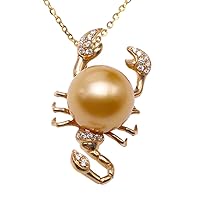 11mm Golden South Sea Pearl Necklace 14K Yellow Gold Scorpion Pearl Pendant Necklace