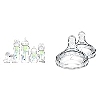 Dr. Brown's Natural Flow® Anti-Colic Options+™ Wide-Neck Bottle Essentials Gift Set & Natural Flow Level 2, Wide-Neck Baby Bottle Silicone Nipple, Medium Flow, 3m+, 100% Silicone, 2 Count (Pack of 1)