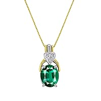 Rylos Necklaces For Women 14K Yellow Gold - Emerald & Diamond Pendant Necklace 9X7MM Color Stone Gemstone Jewelry For Women Gold Necklaces For Women