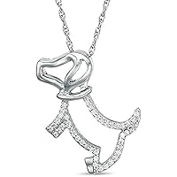 Round Cut Cubic Zirconia Dog with Collar Pendant For Girls & Womens 14k White Gold Plated 925 Sterling Silver.
