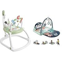 Fisher-Price Baby Bouncer SpaceSaver Jumperoo Activity Center & Playmat Kick & Play Piano Gym with Musical and Sensory Toys for Newborn to Toddler, Navy Fawn (Amazon Exclusive)