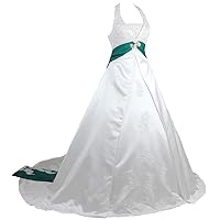 Women's Vintage A-line Satin Appliqued Ribbon Halter Wedding Dress Bridal Gown