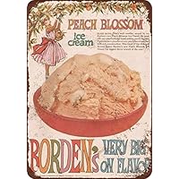 1960 Borden's Peach Blossom Ice Cream Vintage Look Reproduction Metal Tin Sign 8x12 inches